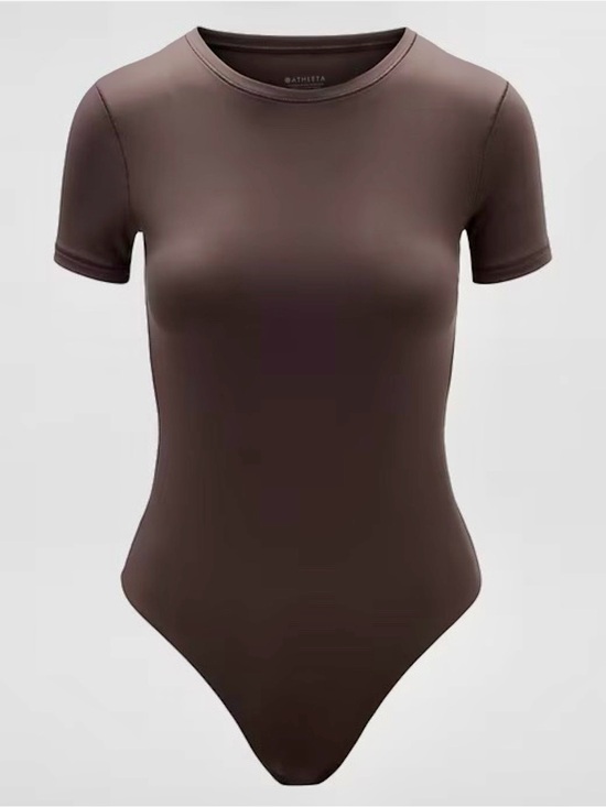 Athleta Tops - Athleta Body Move Crew Neck Short Sleeve Bodysuit in Truffle Size Medium